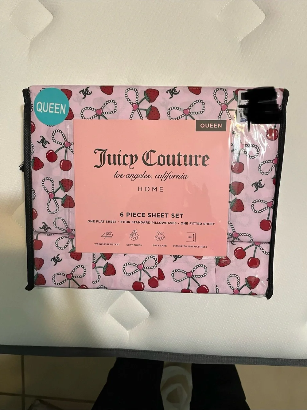 Juicy Couture Pink Cherry Strawberry Print Sheet Set
